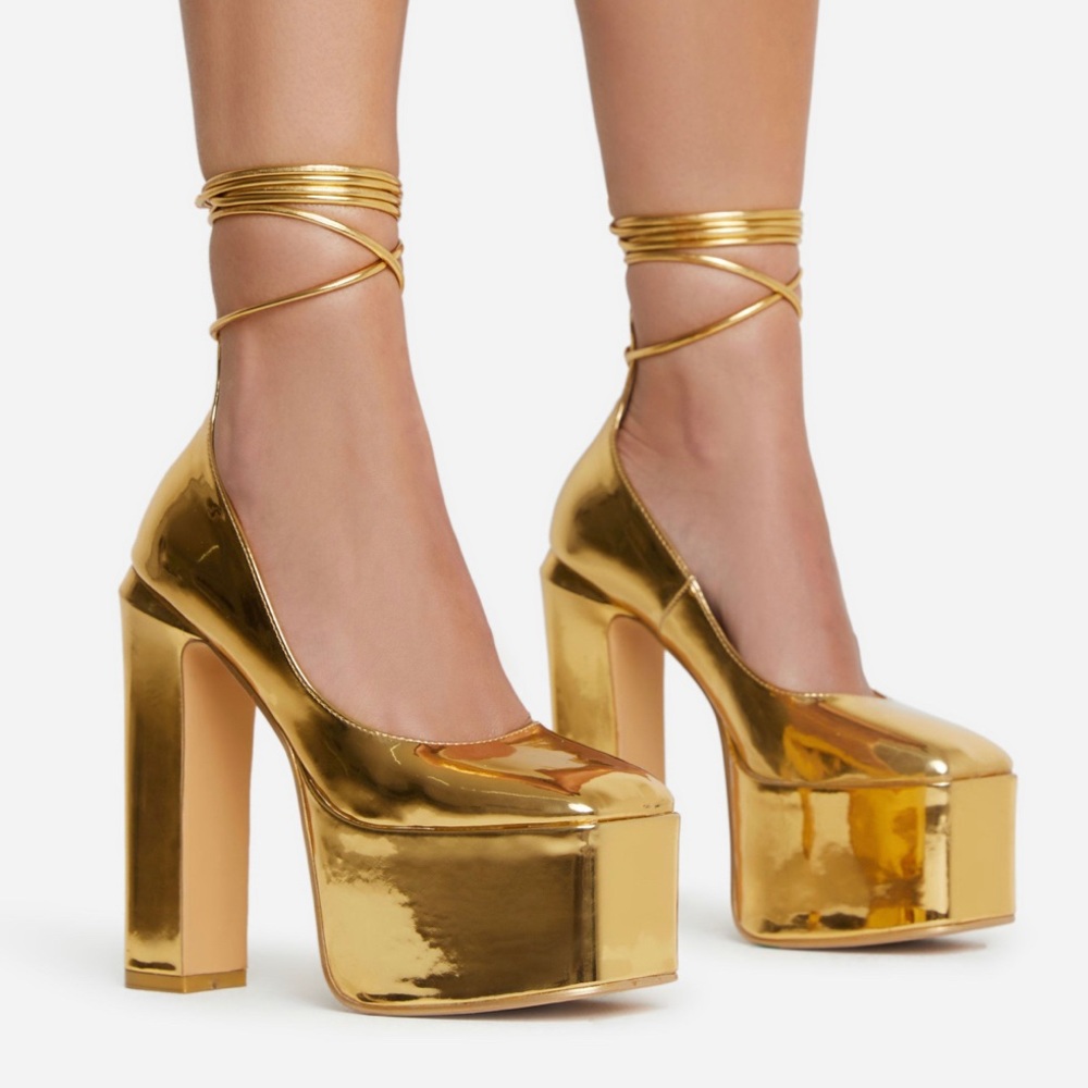Gold Platform Pumps
